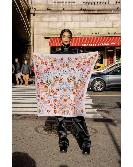 Jessie Zhao New York Pink Double Sided Wool Silk Scarf Of Blossom Jungle