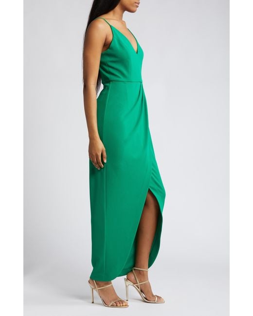 Wayf Green The Ines V-neck Tulip Gown