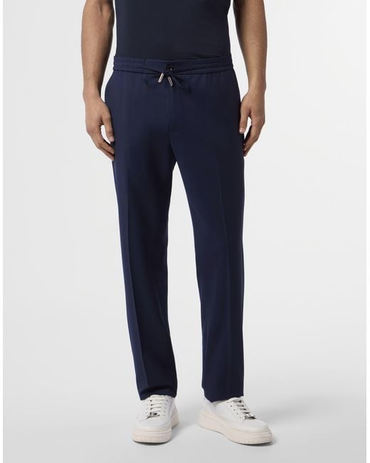 Billionaire Blue Wool Drawstring Trousers for men