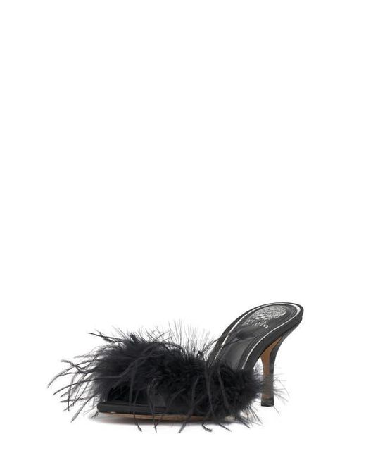 Vince Camuto Black Paelly Faux Feather Slide Sandal