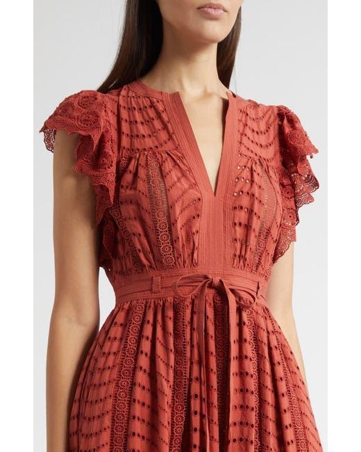 Ulla Johnson Red Olga Flutter Sleeve Midi Dress
