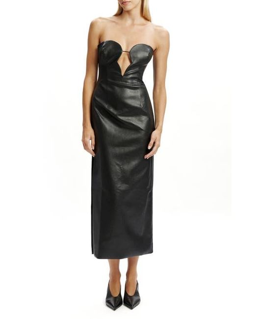 Bardot Black Eleni Strapless Plunge Neck Faux Leather Midi Dress