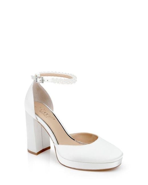 Badgley Mischka White Embellished Ankle Strap Platform Pump