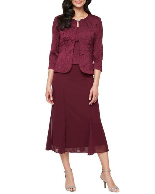 Alex Evenings Textured Jacquard Mock Two-Piece Cocktail Dress With Jacket