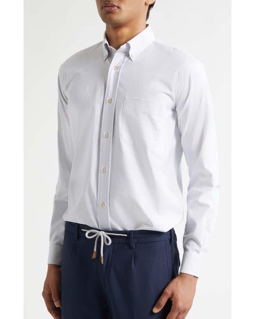 Eleventy White Stripe Button Down Shirt for men
