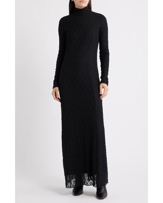 black long sleeve lace turtleneck dress Black Lace Panel Turtleneck Dress
