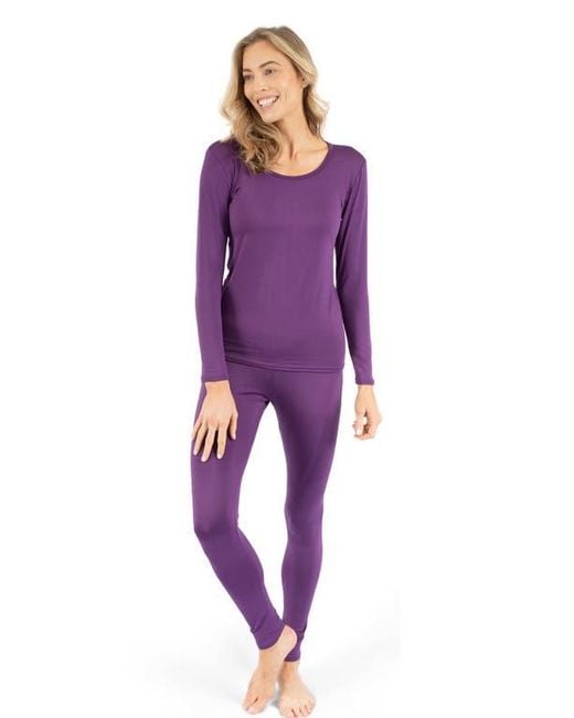Leveret Purple Solid Thermal Pajama Set