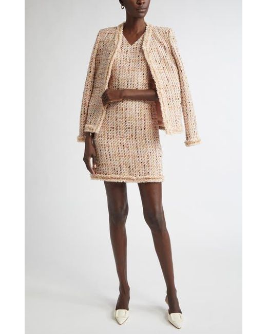 St. John Natural Betty Fringe Trim Metallic Tweed Sheath Dress