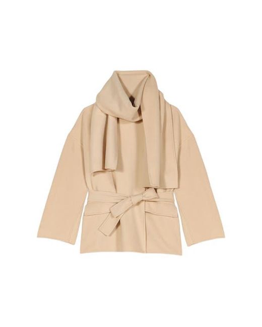 Maje Natural Double-Faced Coat With Scarf