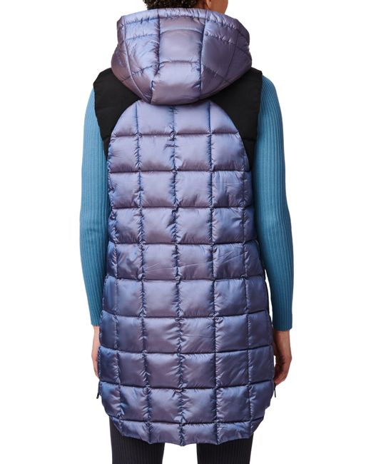 Bernardo Box Quilt Long Hooded Vest in Blue Lyst