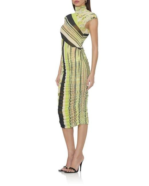 AFRM Green Tabi Mixed Print Open Back Mesh Dress