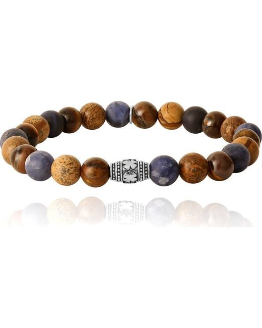 Lucky Brand Brown Jasper And Tigers Eye Beaded Elastic Bracelet for men