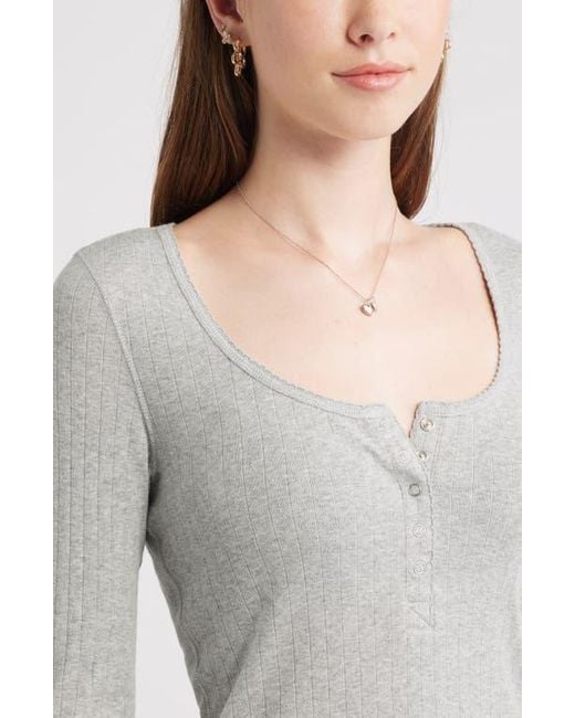 BP. Gray Cotton Blend Pointelle Henley Top