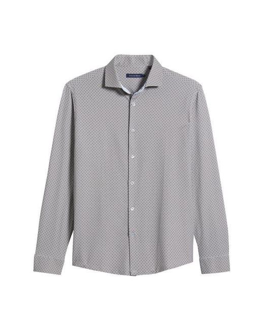 Stone Rose Gray Trim Fit Techno Stretch Diamond Geo Print Performance Button-Up Shirt for men