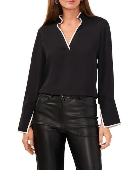 Vince Camuto Black Trim Split Neck Top