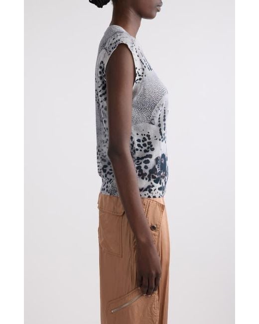 Dries Van Noten Blue Tamara Leopard Orchid Sleeveless Cotton Blend Sweater