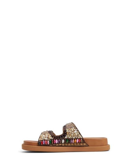 ALDO Brown Bohochic Beaded Metallic Two-Strap Sandal