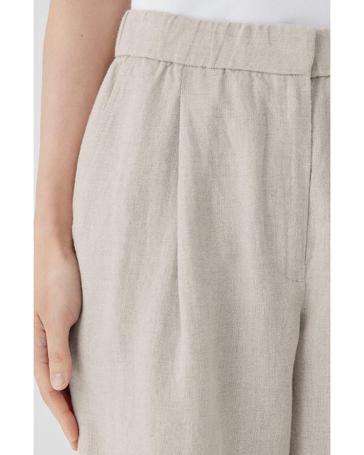 Eileen Fisher Natural Pleated High Waist Organic Linen Wide Leg Pants
