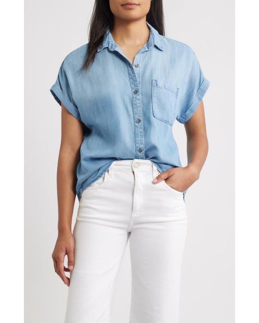 Bella Dahl Blue Washed Chambray Short Sleeve Button-Up Shirt