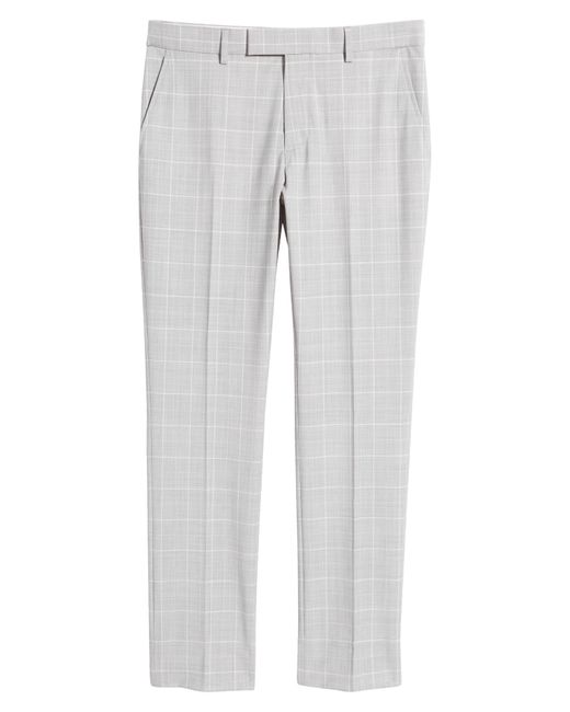 Open Edit Gray Extra Trim Fit Plaid Wool Blend Trousers for men
