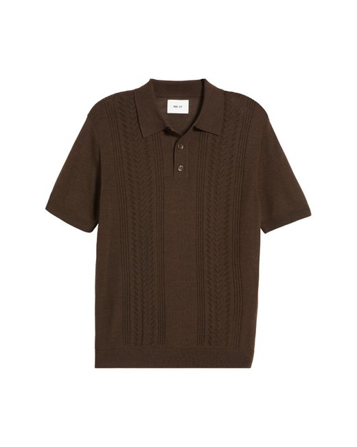 NN07 Brown Thor Short Sleeve Wool Blend Polo Sweater for men