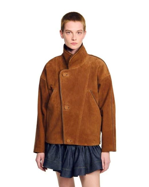 Sandro Brown Oversized Suede Jacket