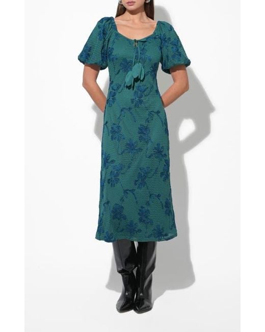 Adelyn Rae Women's Green Anora Floral Embroidered Puff Sleeve Knit