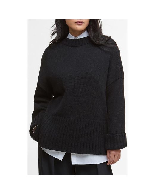 Barbour Black Sophia Cotton & Wool Blend Tunic Sweater