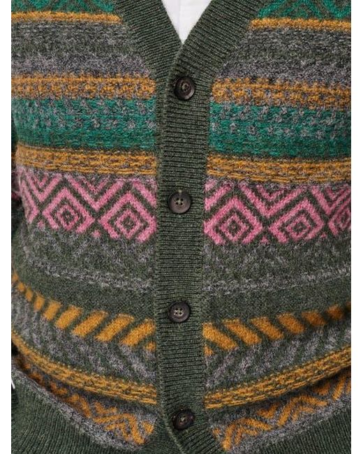 aubi Green Fair Isle Wool Cardigan for men