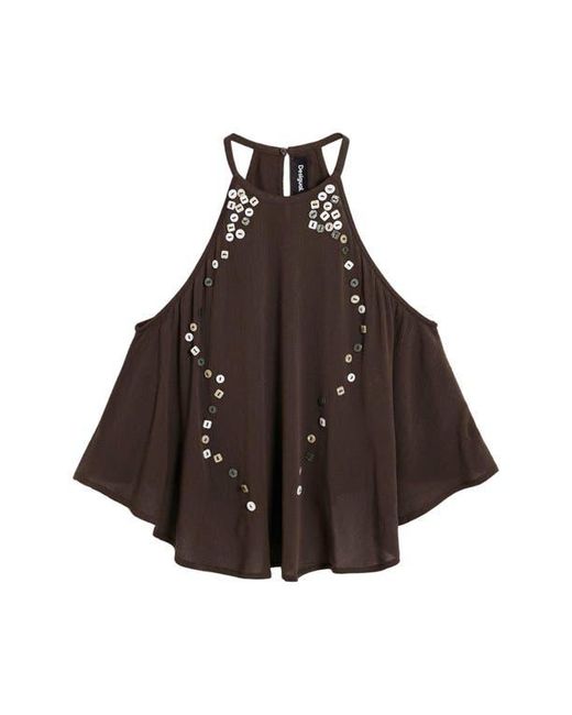 Desigual Black Button Trapeze Top