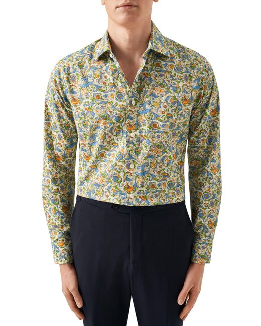 Eton of Sweden Green Slim Fit Floral Cotton Dress Shirt for men