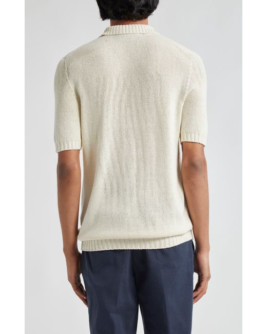 Thom Sweeney Natural Bourette Silk Polo Sweater for men