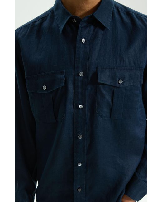 Theory Blue Military Ls. Relaxed Linen Button-up Shirt for men