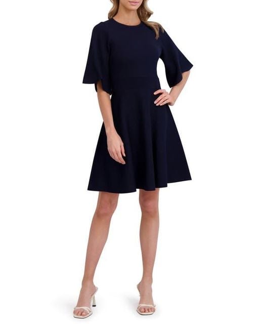 Ted Baker Blue Flutter Sleeve Fit & Flare Sweater Dress