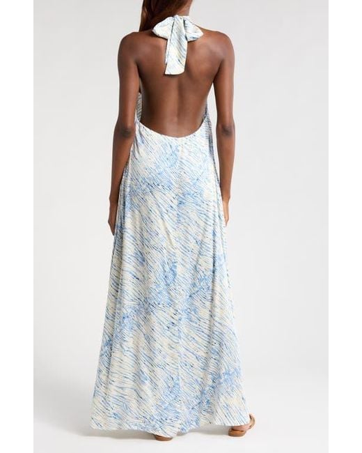 Elan Stripe Cover-Up Halter Maxi Dress in Blue | Lyst