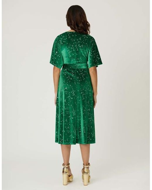 Unique Vintage Velvet Tie Wrap Surplice Midi Dress in Green | Lyst