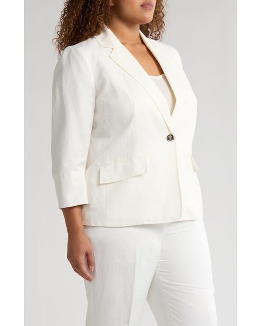 Kasper White One-Button Linen Blend Jacket