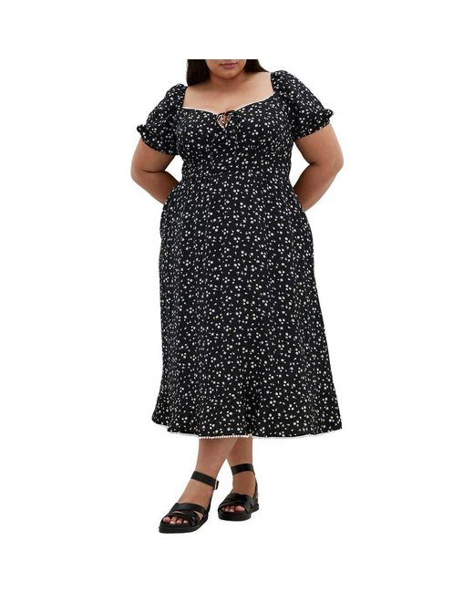 City Chic Black Dress Sky Floral Midi Dress