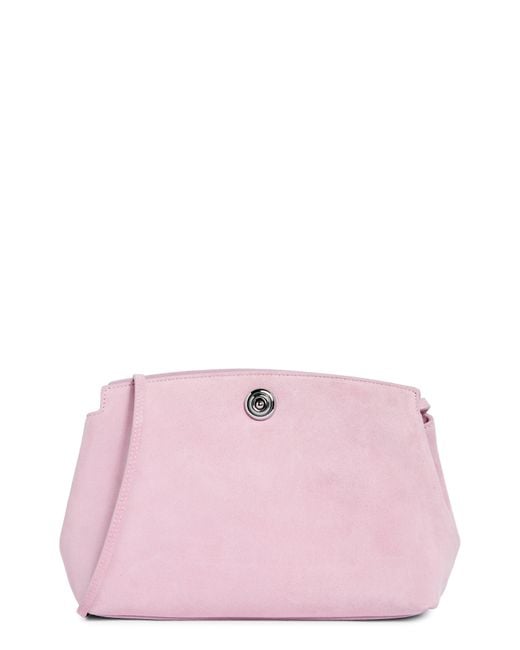 Liffner Pink Large Pushlock Suede Clutch
