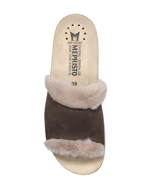 Mephisto Brown Hemeline Faux Fur Slide Sandal