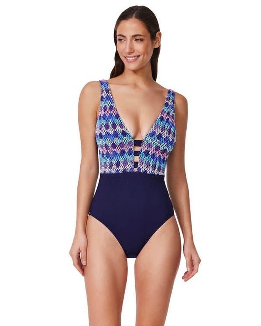 Gottex Blue Retro Riviera Halter Netted Crochet One Piece