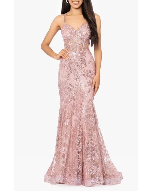 Blondie Nites Pink Sequin Mesh Mermaid Gown