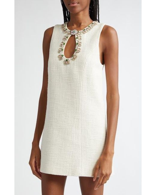 Cinq À Sept White Franchelle Crystal Embellished Tweed Minidress