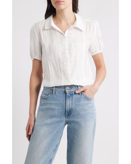 Bobeau Blue Eyelet Detail Short Sleeve Button-Up Shirt