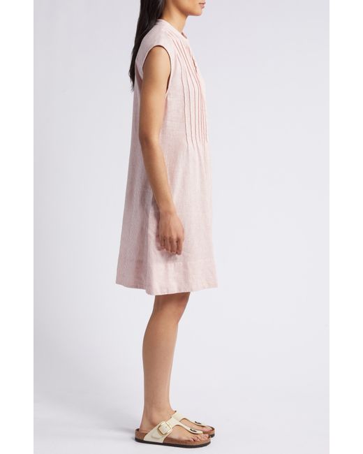 Caslon Pink Caslon(r) Stripe Pintuck Detail Linen Blend Dress