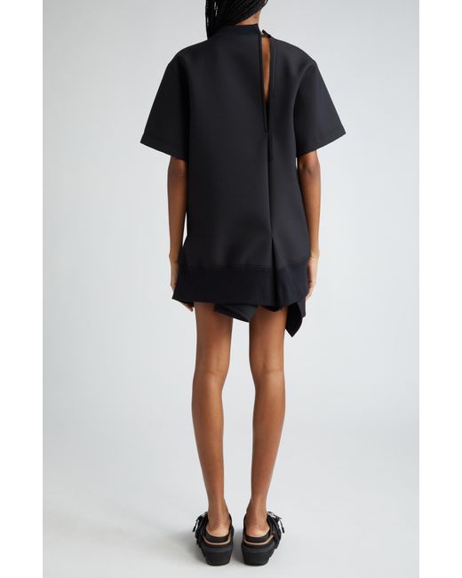 Sacai Black Asymmetric Short Sleeve Sweatshirt Dress