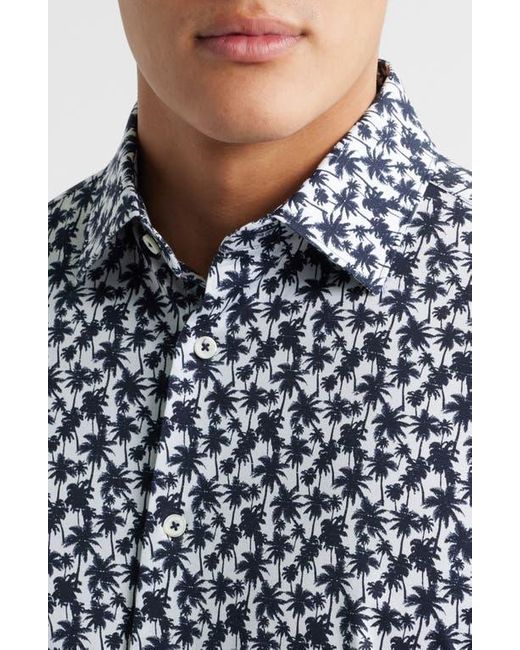 Bugatchi Blue Miles Ooohcotton Palm Tree Print Short Sleeve Button-Up Shirt for men