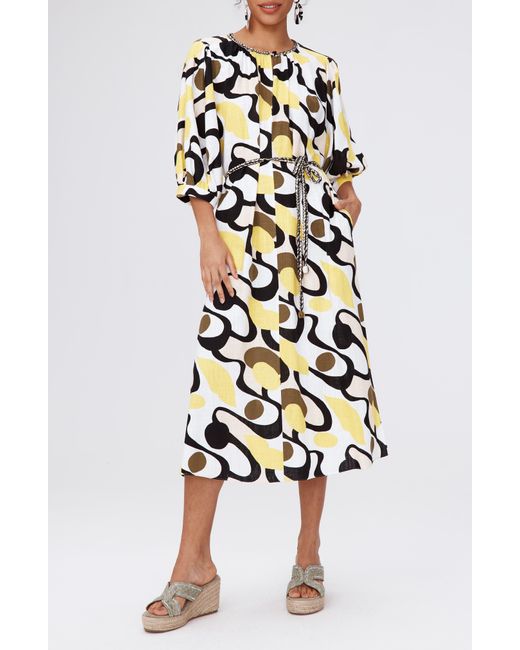 Diane von Furstenberg White Bambi Geo Print Midi Dress