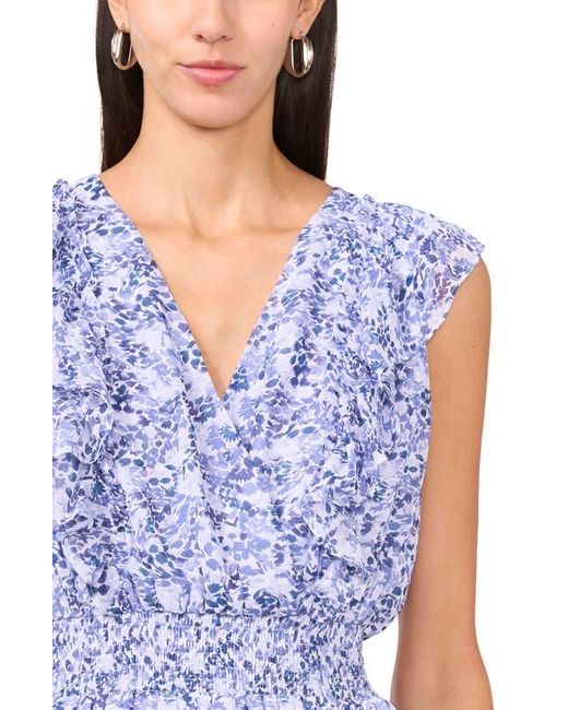 Halogen® Blue Floral Ruffle Detail Sleeveless Dress