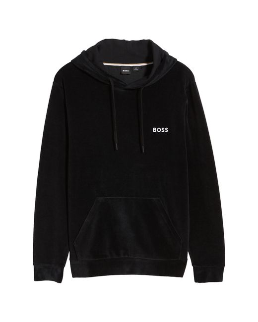 BOSS by HUGO BOSS Heritage Logo Embroidered Velour Lounge Hoodie in Black  for Men | Lyst